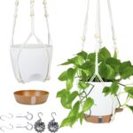 Self-Watering Hanging Planter with Macrame Hanger and Water Reservoir