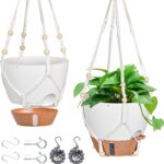Self-Watering Hanging Planter with Macrame Hanger and Water Reservoir