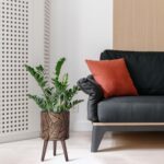 Bronze Grey Planter with Wood Stand