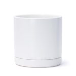 Ceramic Cylinder Planter with Saucer, 8.2 Inch