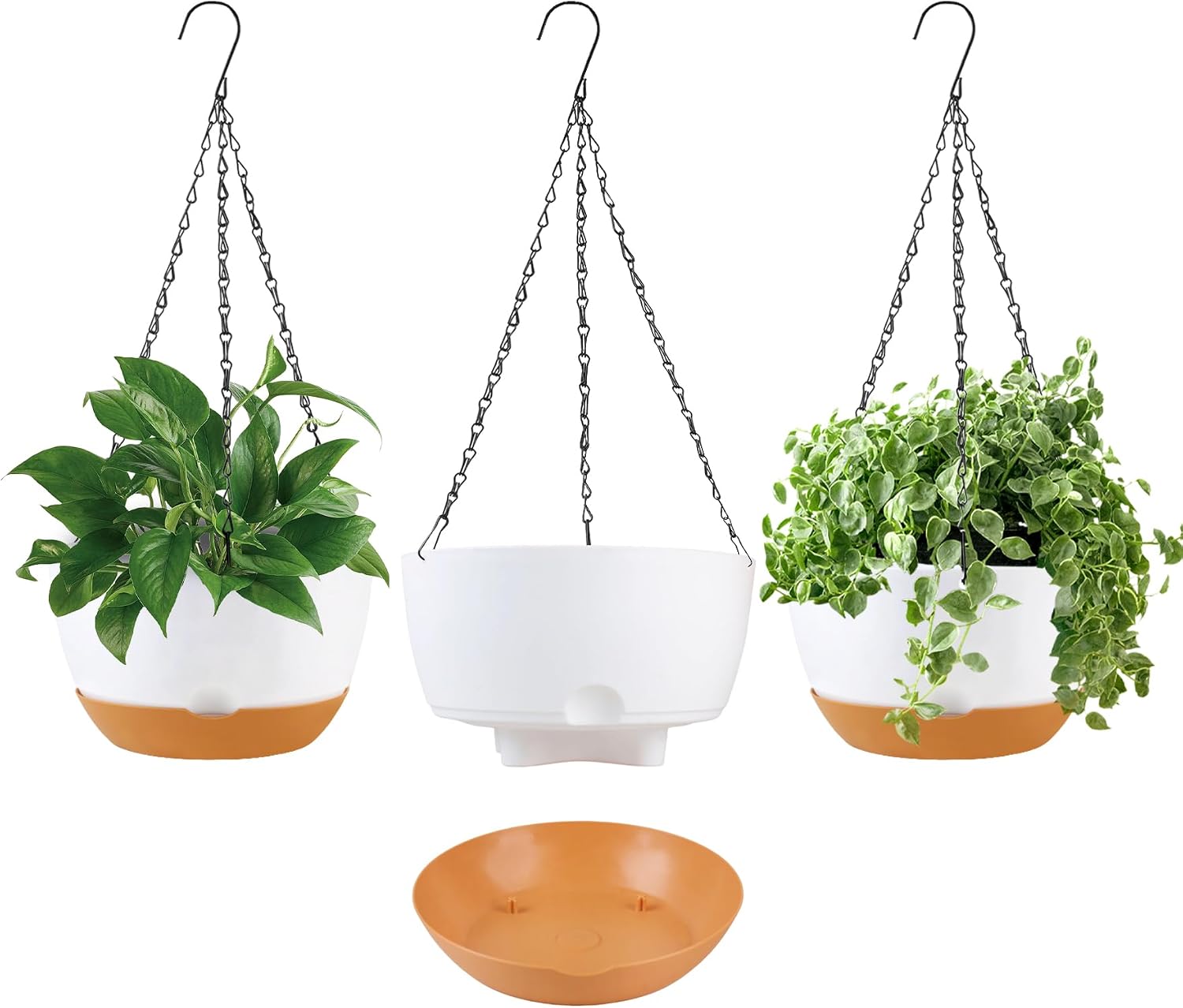 Hanging Planter for Plants Indoor, 8 Inch 4 Pack White/Black/Green/Beige | Plastic Hanging Baskets, Drainage Holes, With Chain, For Indoor & Outdoor Plants Hanging Planters with Drainage Holes and Chains, Set of 4