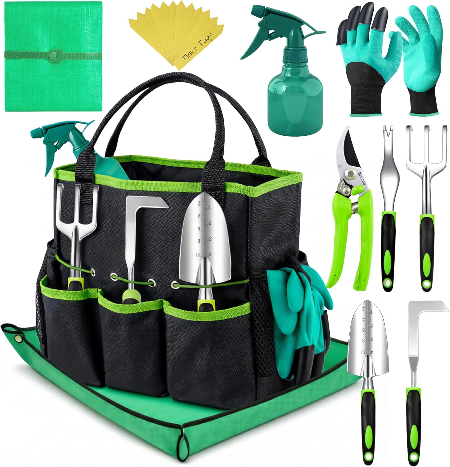 Heavy Duty Gardening Tools - Gardening Gifts for Women, Men, Mom, Dad - Durable, Ergonomic Garden Tools Set (Green) Gardening Hand Tool Set with Ergonomic Grips