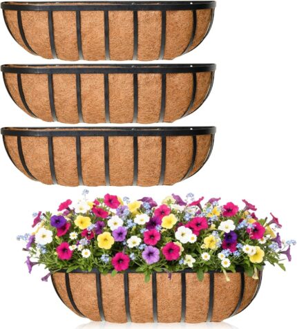 Metal Railing Planter with Natural Coconut Coir Liner