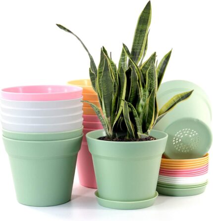 Plastic Plant Pots with Drainage and Matching Trays