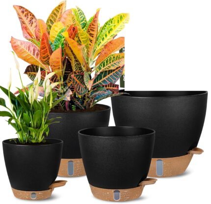 Self-Watering Plant Pots with Water Level Indicator, Set of 4